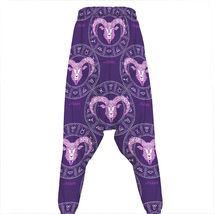 Purple Aries Zodiac Pattern Print Hammer Pants