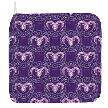 Purple Aries Zodiac Pattern Print Hand Towel