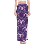 Purple Aries Zodiac Pattern Print High Slit Maxi Skirt