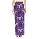 Purple Aries Zodiac Pattern Print High Slit Maxi Skirt
