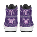 Purple Aries Zodiac Pattern Print High Top Leather Sneakers