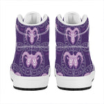 Purple Aries Zodiac Pattern Print High Top Leather Sneakers