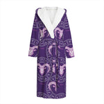 Purple Aries Zodiac Pattern Print Hooded Bathrobe