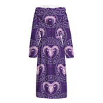Purple Aries Zodiac Pattern Print Hooded Bathrobe