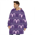 Purple Aries Zodiac Pattern Print Hoodie Blanket