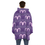 Purple Aries Zodiac Pattern Print Hoodie Blanket