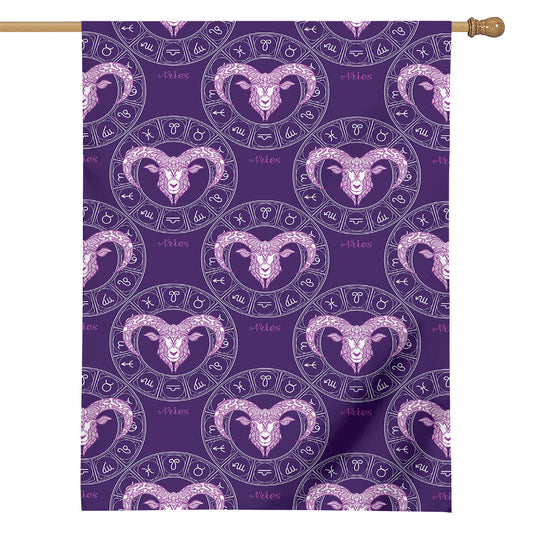 Purple Aries Zodiac Pattern Print House Flag
