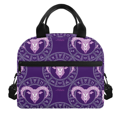 Purple Aries Zodiac Pattern Print Insulated Lunch Bag