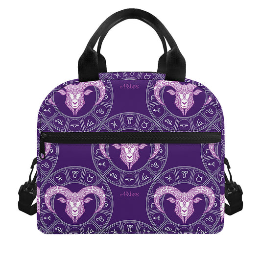 Purple Aries Zodiac Pattern Print Insulated Lunch Bag
