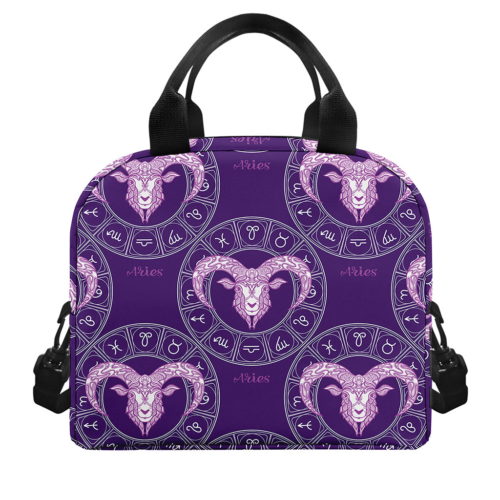Purple Aries Zodiac Pattern Print Insulated Lunch Bag