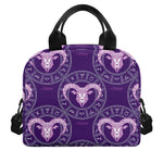 Purple Aries Zodiac Pattern Print Insulated Lunch Bag