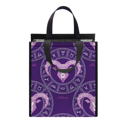 Purple Aries Zodiac Pattern Print Insulated Lunch Tote