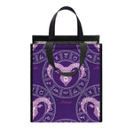 Purple Aries Zodiac Pattern Print Insulated Lunch Tote