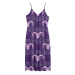 Purple Aries Zodiac Pattern Print Jersey Midi Cami Dress