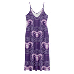 Purple Aries Zodiac Pattern Print Jersey Midi Cami Dress