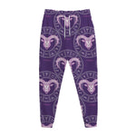 Purple Aries Zodiac Pattern Print Jogger Pants