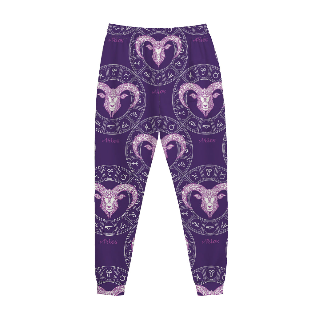 Purple Aries Zodiac Pattern Print Jogger Pants