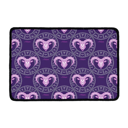 Purple Aries Zodiac Pattern Print Kitchen Mat