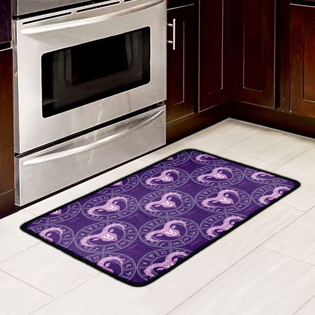 Purple Aries Zodiac Pattern Print Kitchen Mat