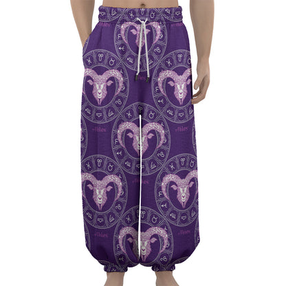 Purple Aries Zodiac Pattern Print Lantern Pants