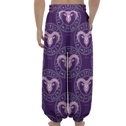 Purple Aries Zodiac Pattern Print Lantern Pants