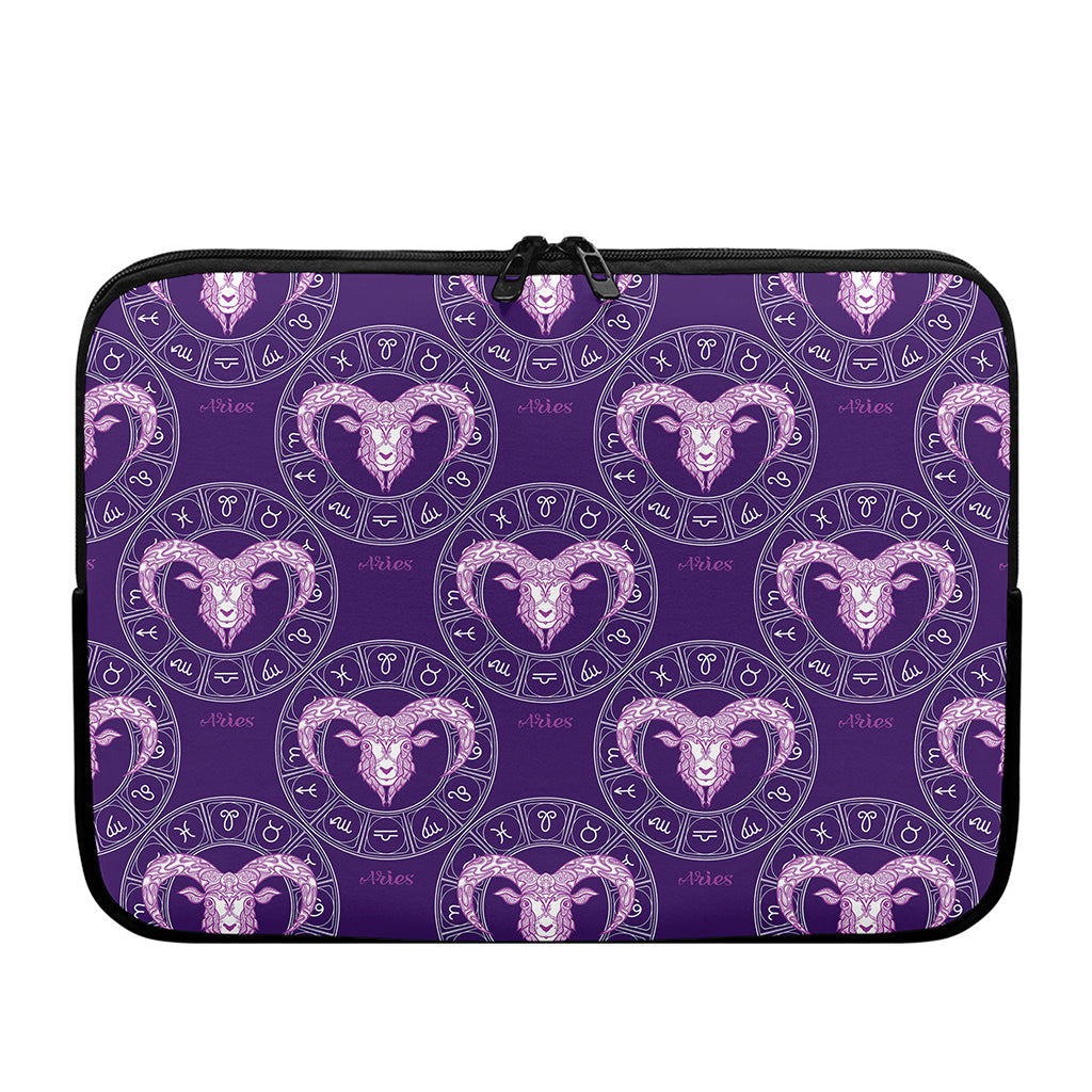 Purple Aries Zodiac Pattern Print Laptop Sleeve