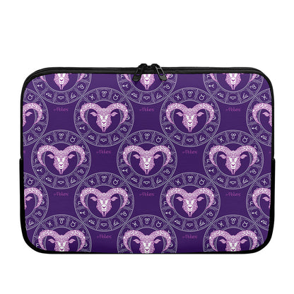 Purple Aries Zodiac Pattern Print Laptop Sleeve