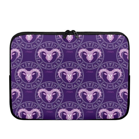 Purple Aries Zodiac Pattern Print Laptop Sleeve