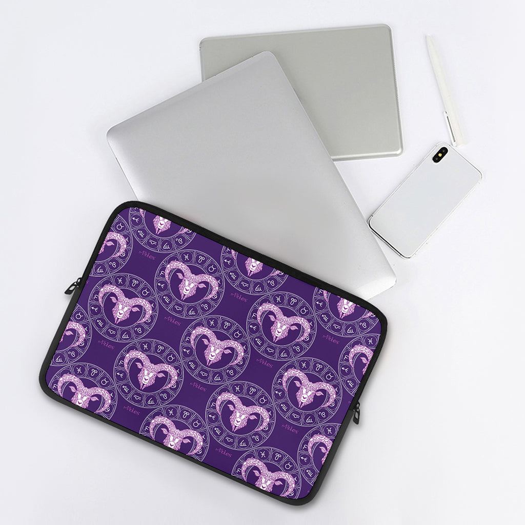 Purple Aries Zodiac Pattern Print Laptop Sleeve