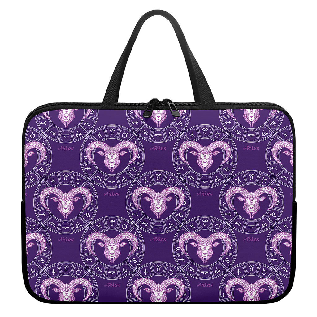 Purple Aries Zodiac Pattern Print Laptop Sleeve With Handle
