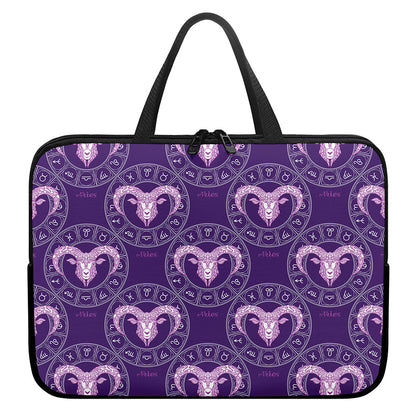 Purple Aries Zodiac Pattern Print Laptop Sleeve With Handle