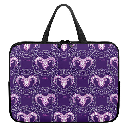 Purple Aries Zodiac Pattern Print Laptop Sleeve With Handle