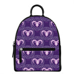 Purple Aries Zodiac Pattern Print Leather Backpack