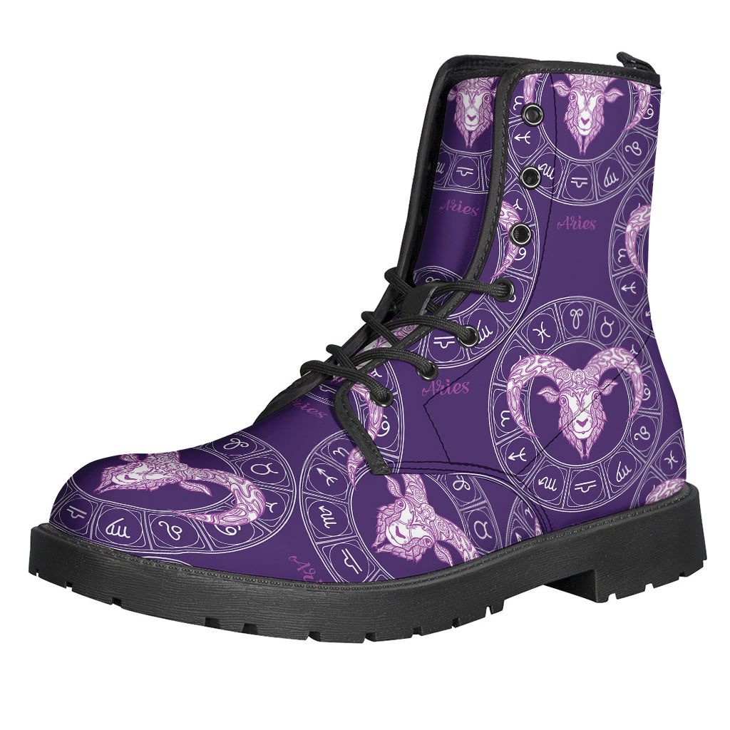 Purple Aries Zodiac Pattern Print Backpack
