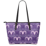 Purple Aries Zodiac Pattern Print Leather Tote Bag