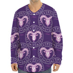 Purple Aries Zodiac Pattern Print Long Sleeve Baseball Jersey