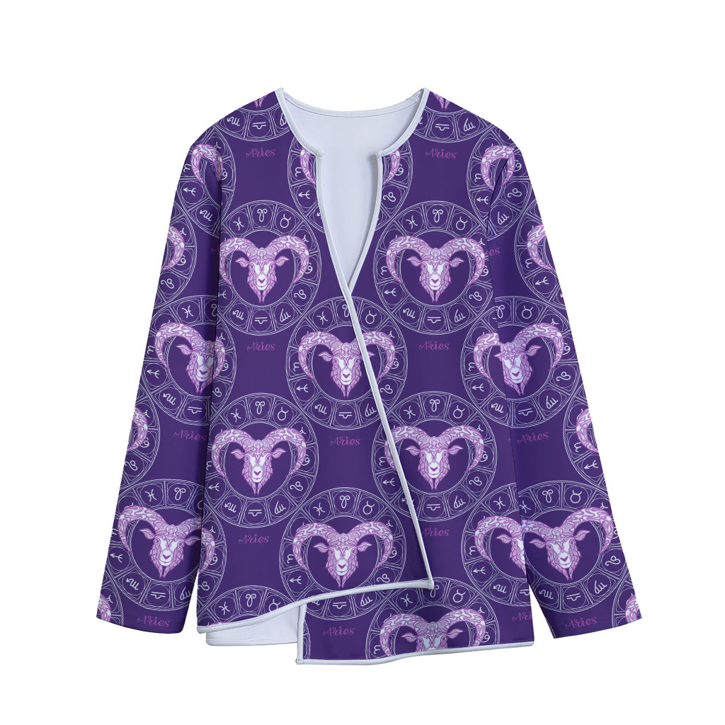 Purple Aries Zodiac Pattern Print Long Sleeve Short Coat