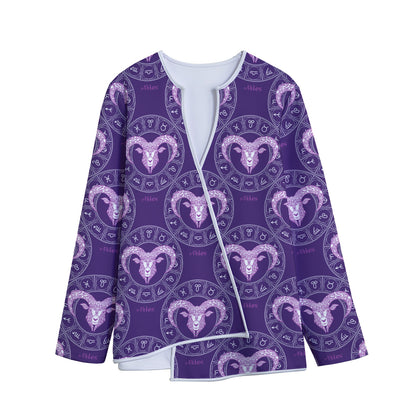 Purple Aries Zodiac Pattern Print Long Sleeve Short Coat
