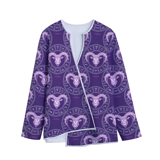 Purple Aries Zodiac Pattern Print Long Sleeve Short Coat