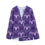 Purple Aries Zodiac Pattern Print Long Sleeve Short Coat