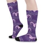 Purple Aries Zodiac Pattern Print Long Socks
