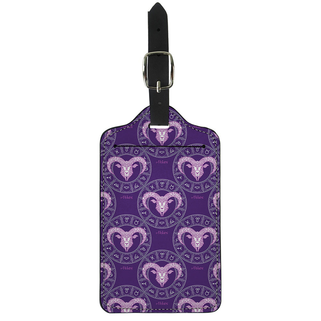 Purple Aries Zodiac Pattern Print Luggage Tag
