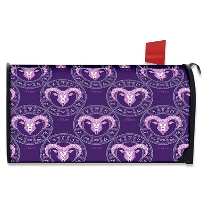 Purple Aries Zodiac Pattern Print Mailbox Cover
