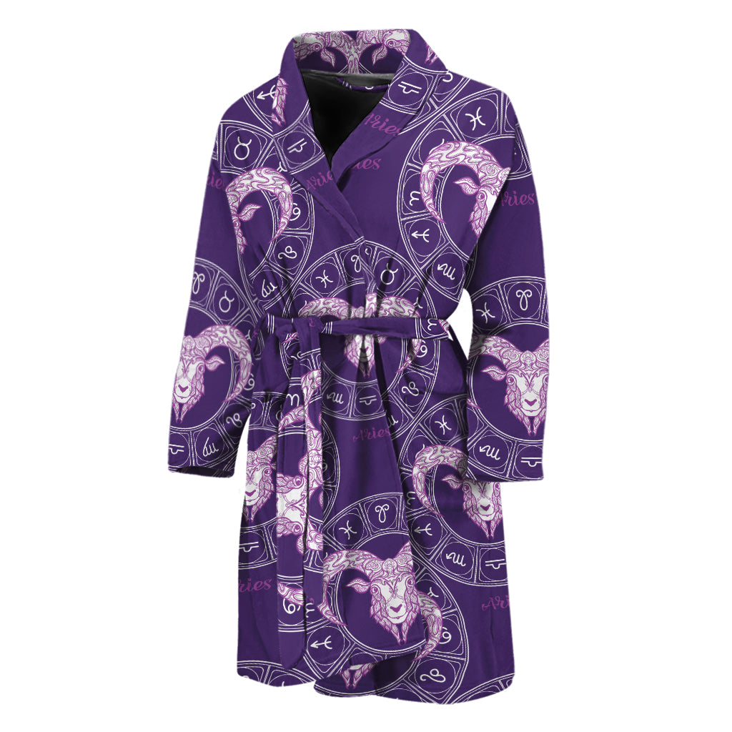 Purple Aries Zodiac Pattern Print Men's Bathrobe