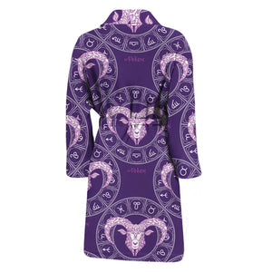 Purple Aries Zodiac Pattern Print Men's Bathrobe