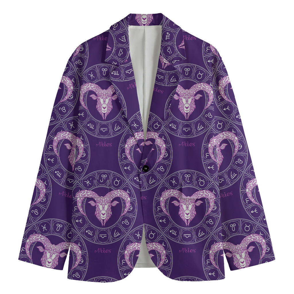 Purple Aries Zodiac Pattern Print Men's Blazer