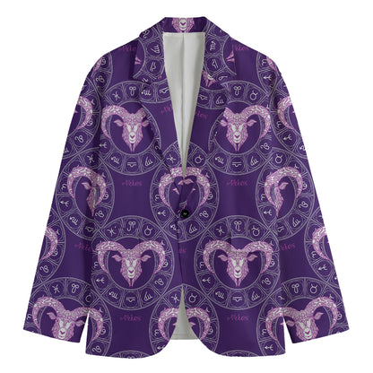 Purple Aries Zodiac Pattern Print Men's Blazer