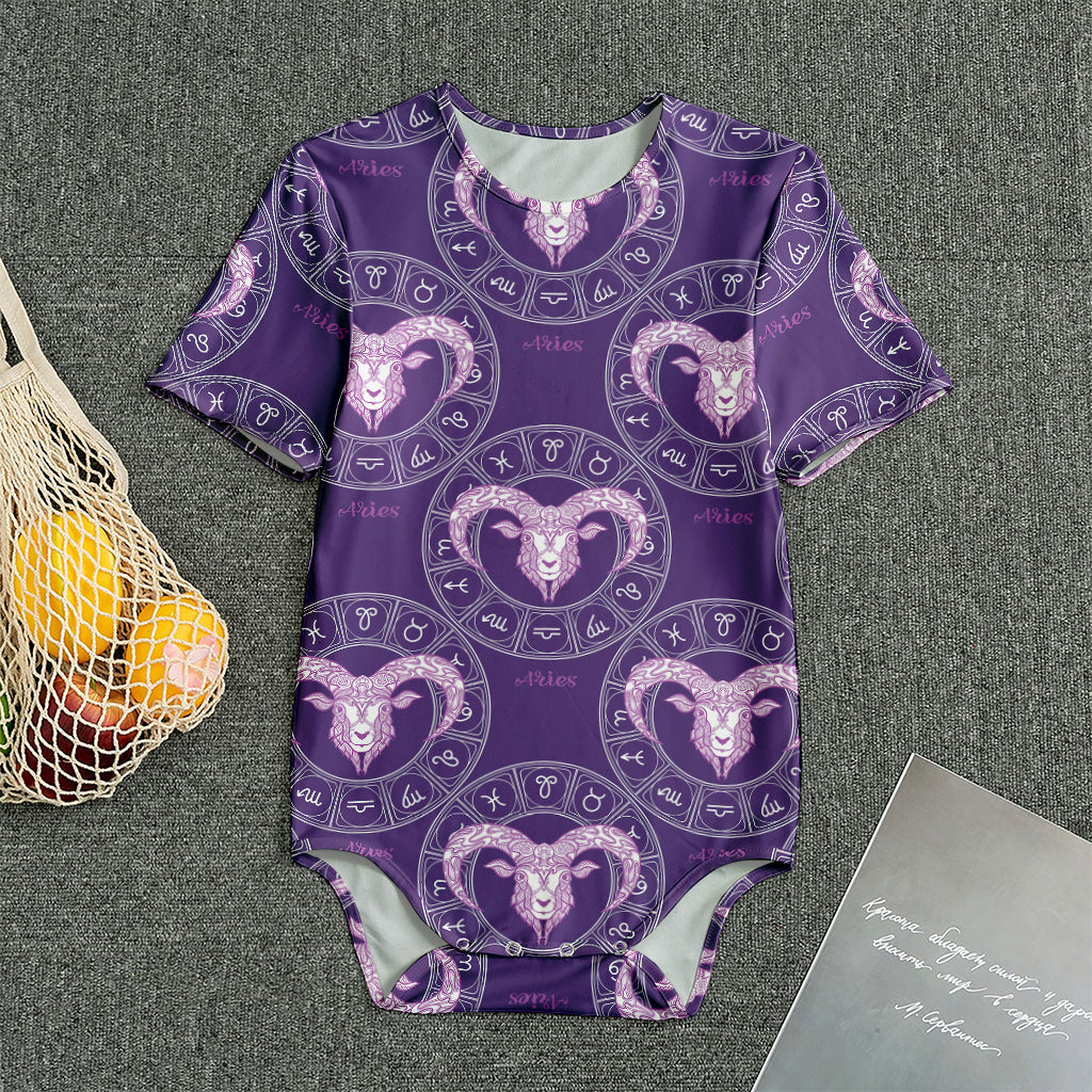Purple Aries Zodiac Pattern Print Men's Bodysuit