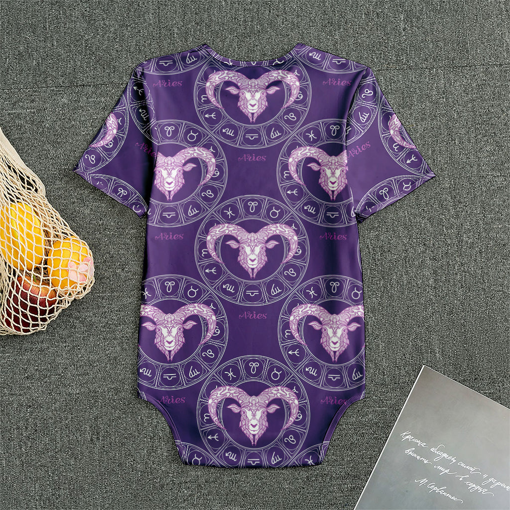 Purple Aries Zodiac Pattern Print Men's Bodysuit