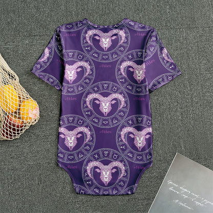 Purple Aries Zodiac Pattern Print Men's Bodysuit